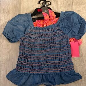 Blue and Pink Smocked Top